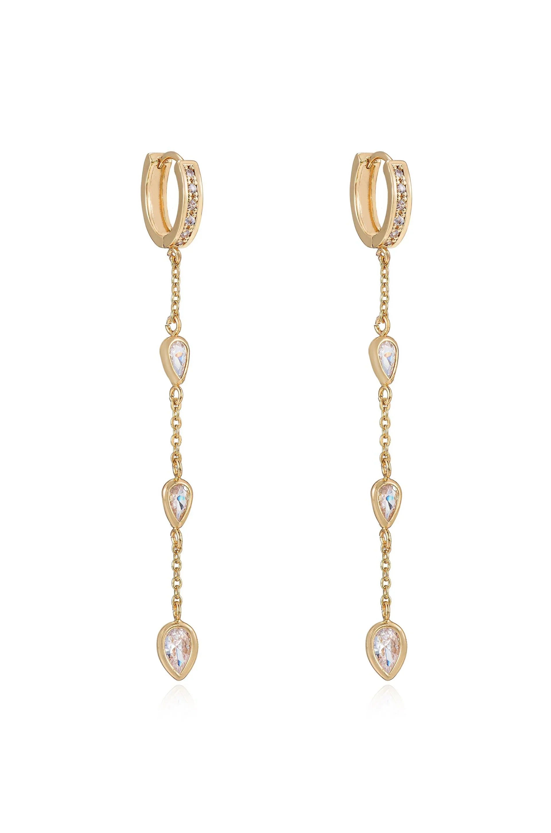 Bezel Crystal Huggie Hoop Dangle Earrings