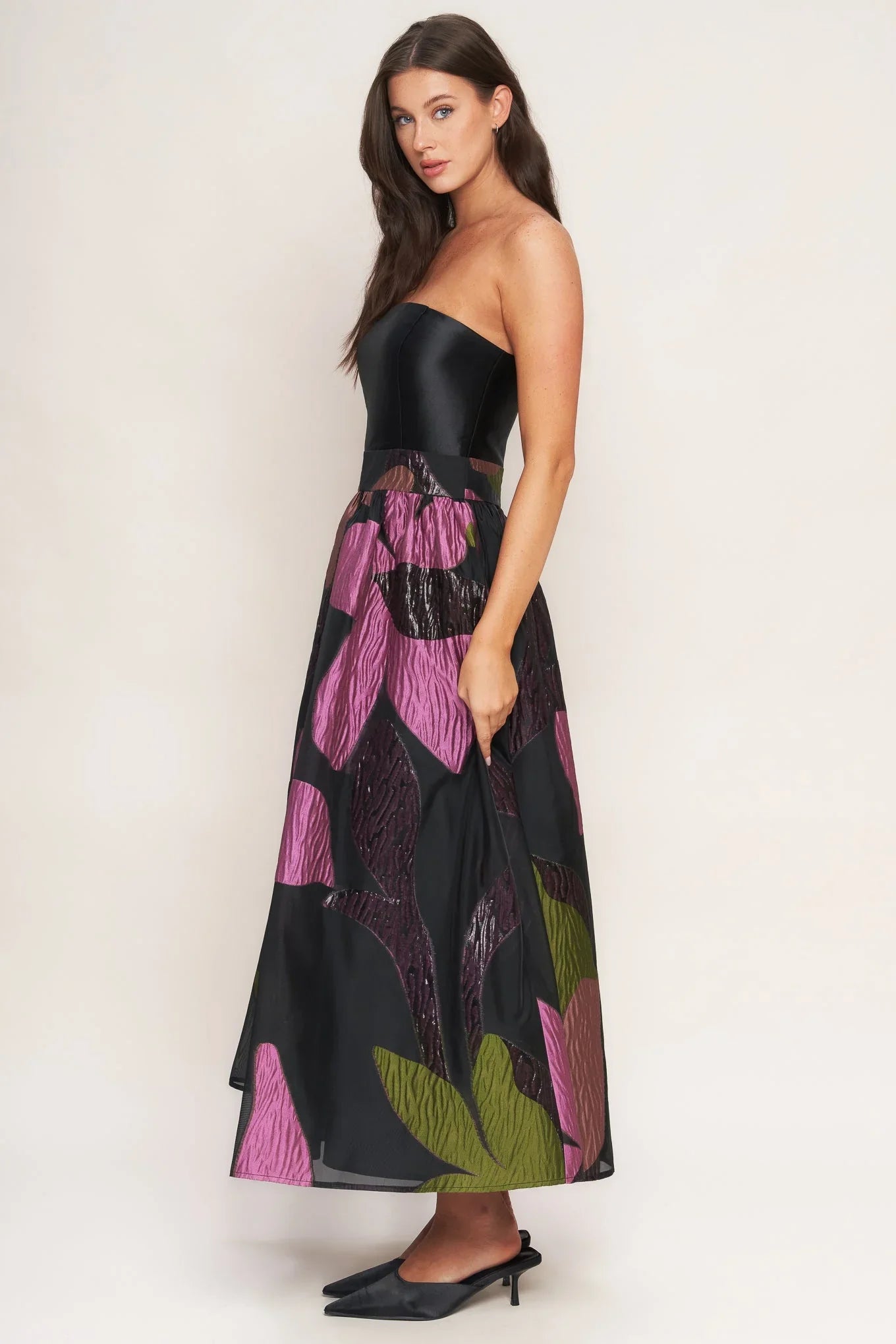 ABSTRACT ROSE BLACK MIDI DRESS