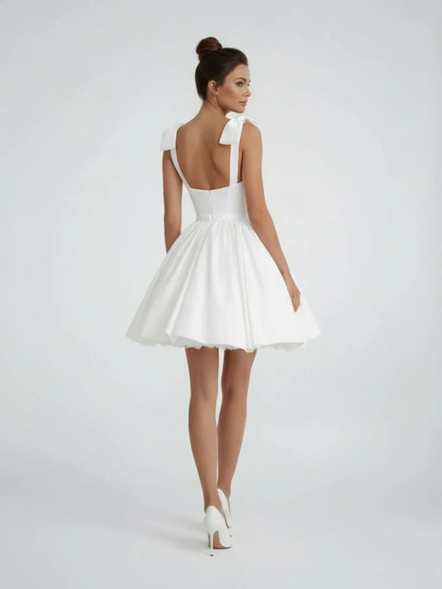 Sweet A Line Sweetheart Sleeveless Short Satin Wedding Dresses