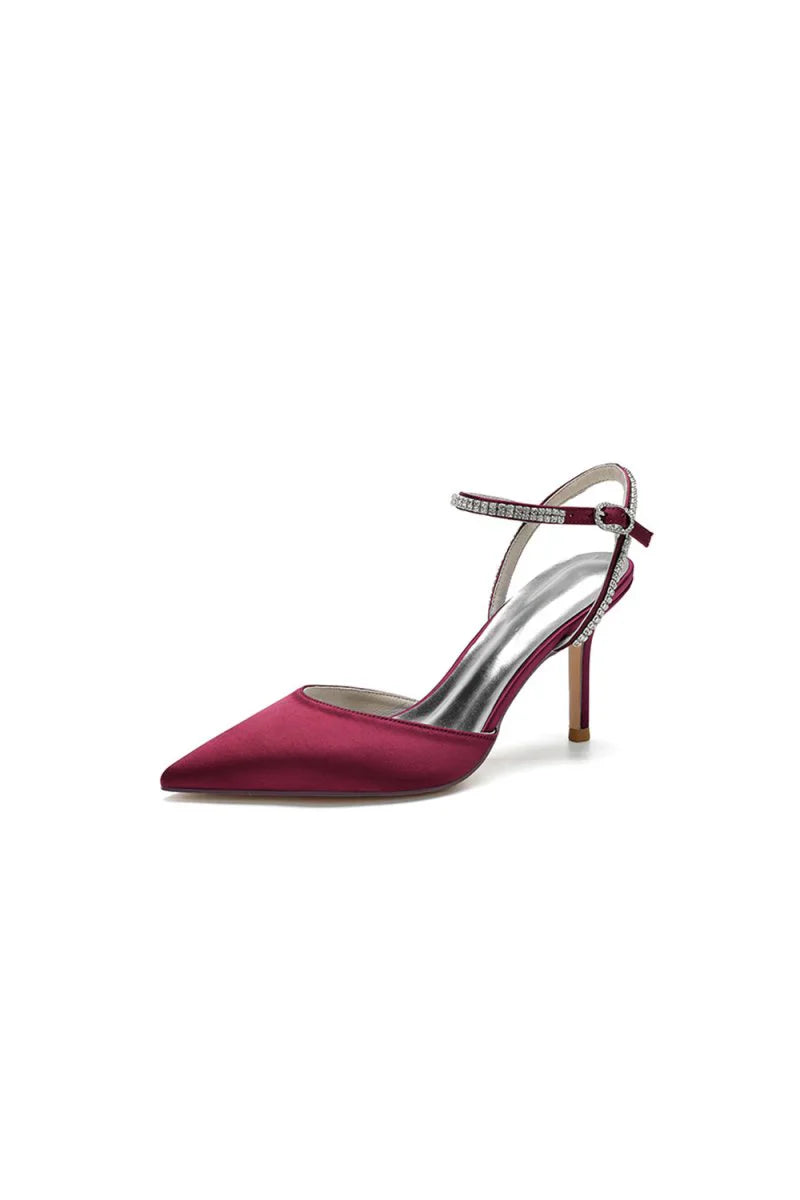 Party Crystal Strap Pointed Toe Satin Stiletto Heels
