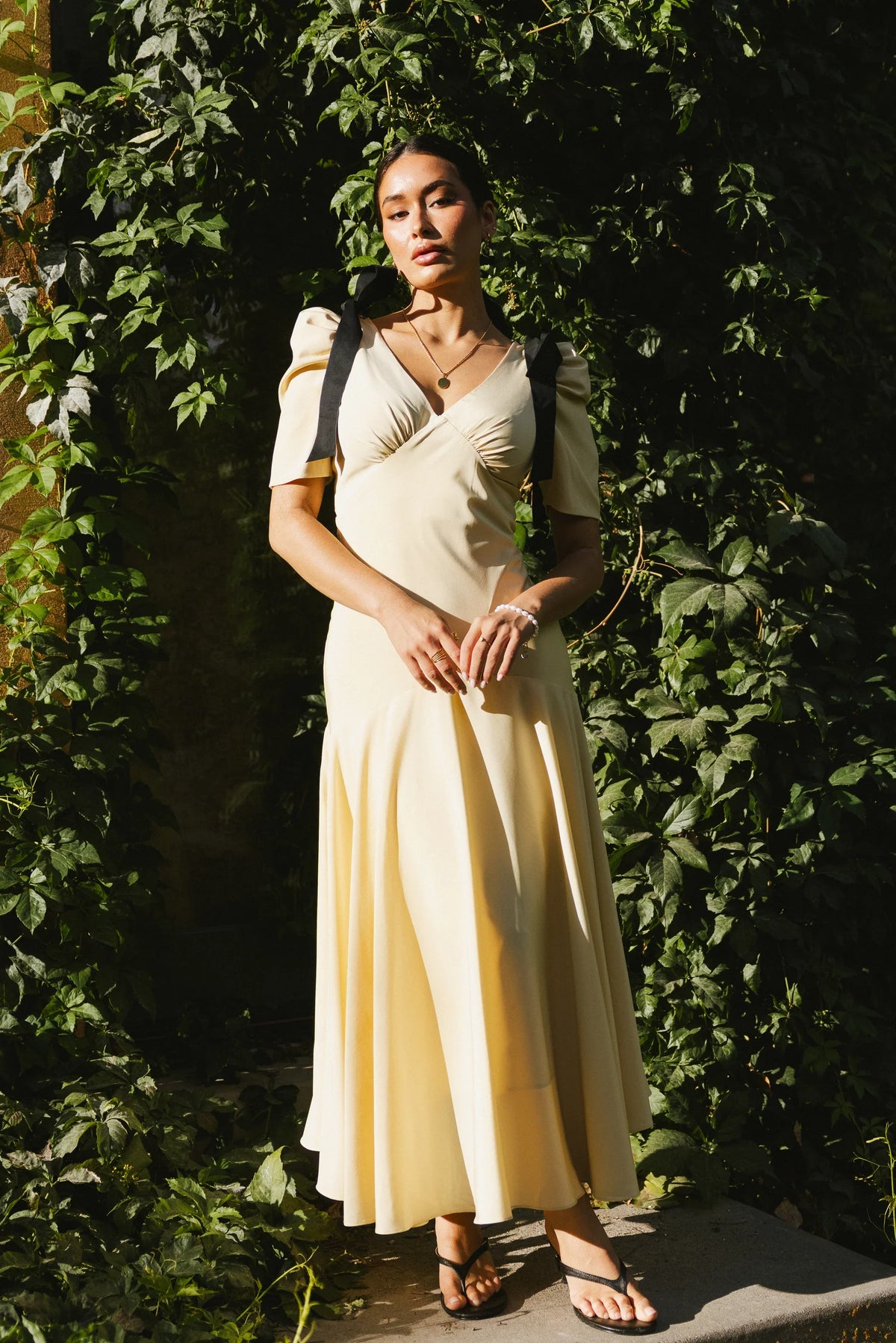 Nellie Drop Waist Maxi Dress in Yellow