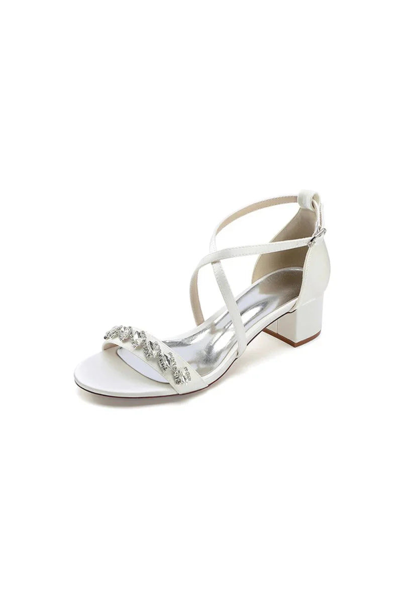 Open Toe Crystal Hollow Out Chunky Heels