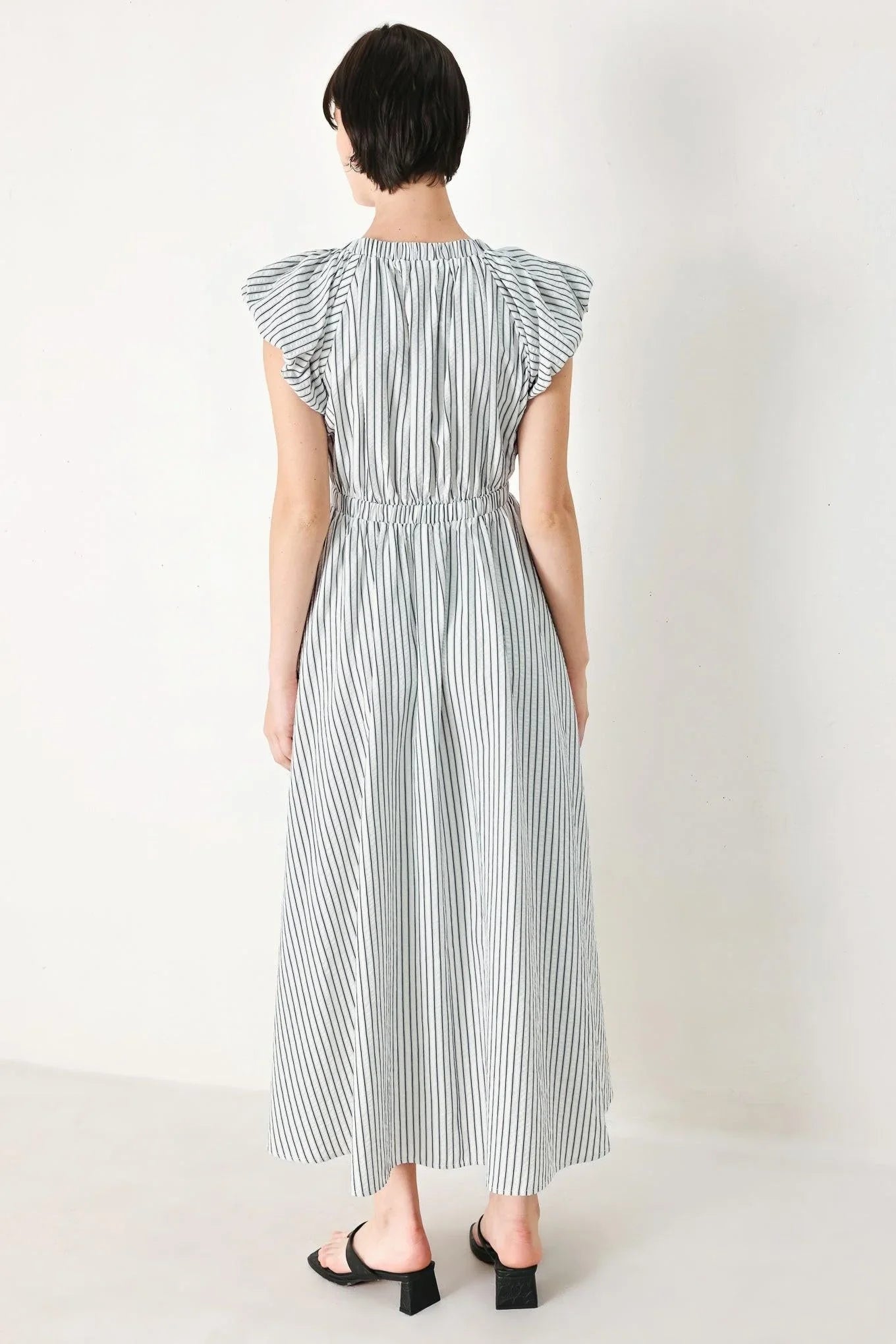 WHISPER STRIPE EMPIRE WAIST MIDI DRESS