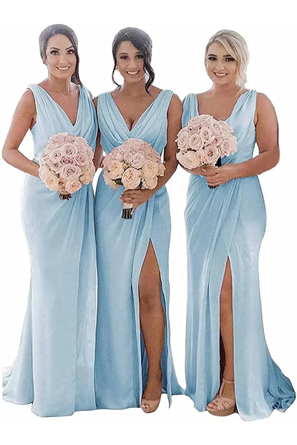 Ivory Sheath Chiffon Ruched Long Bridesmaid Dress with Slit