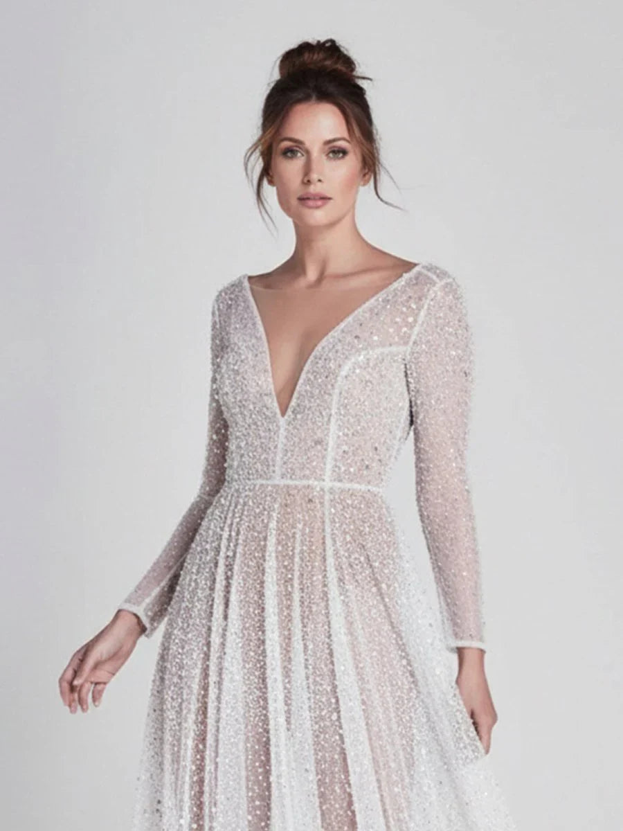 Bohemian A Line Sparkly Sequined Luxury Wedding Dresses