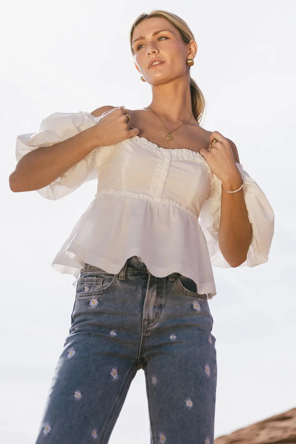 Ruffle Peplum Top in White FINAL SALE