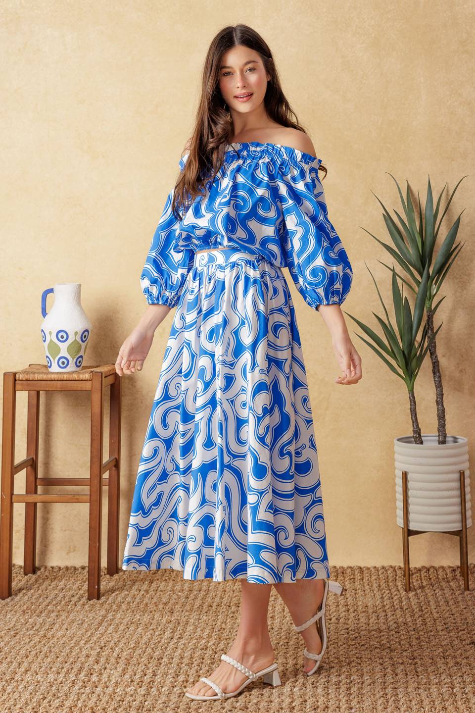 BEACH DAY TOP SKIRT SET BLUE WHITE