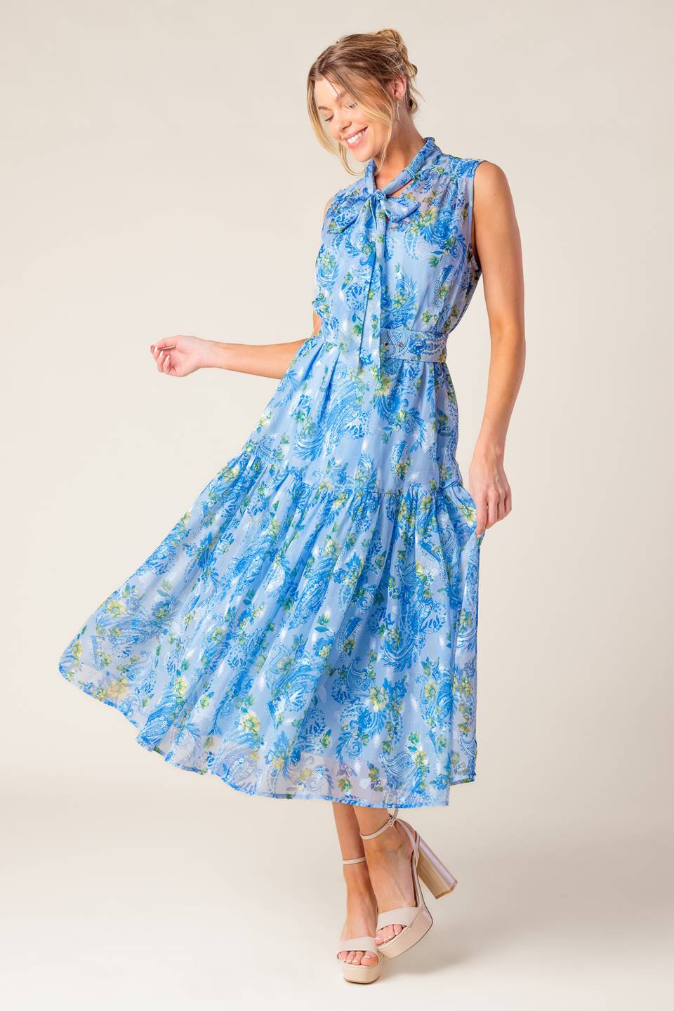 EVER AFTER BOW TIE MIDI DRESS POWDER BLUE