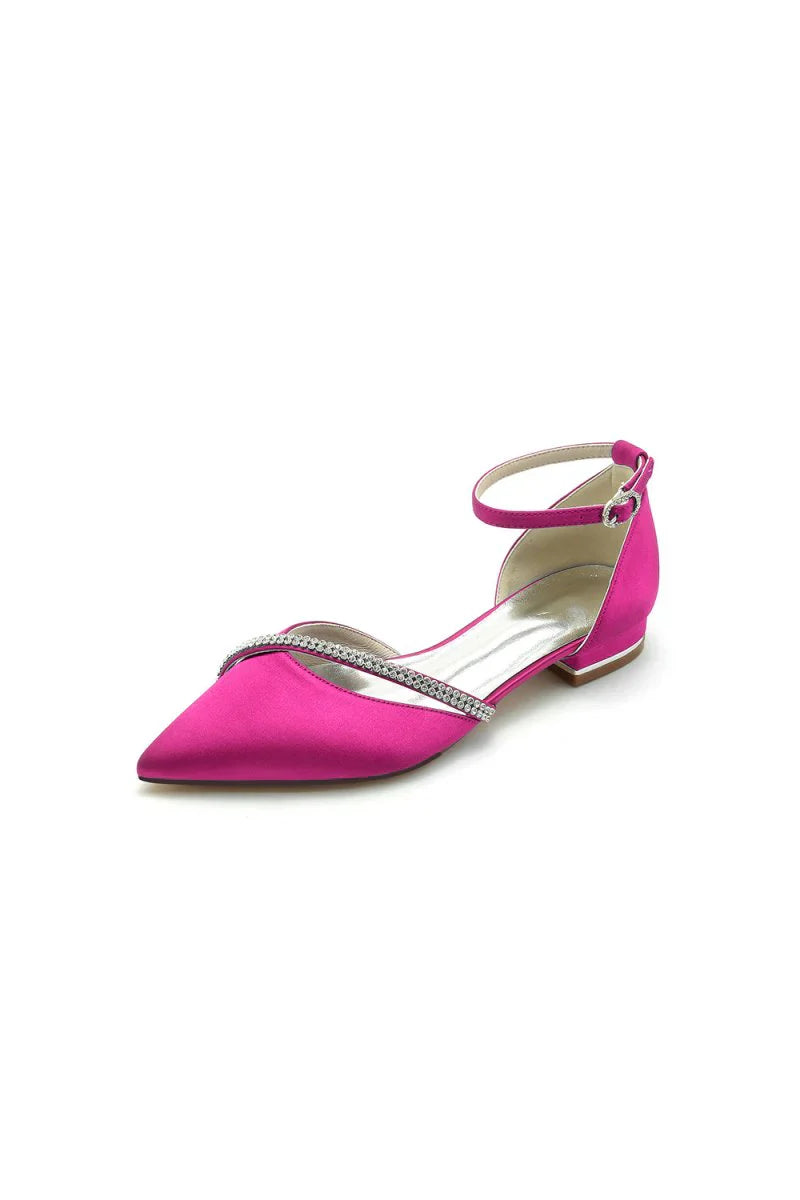 Pointed Toe Beaded Ankle Strap Kitten Heels