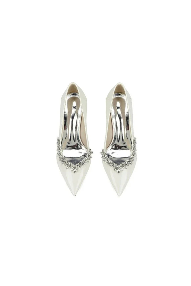 Ivory High Heels with Crystal Embellished Metal Accent