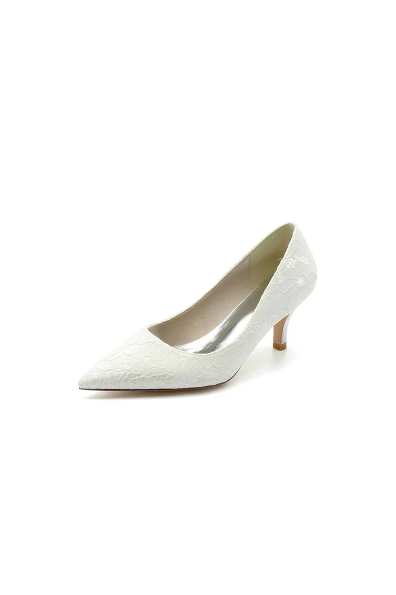 Lace Pointed Toe Kitten Heels