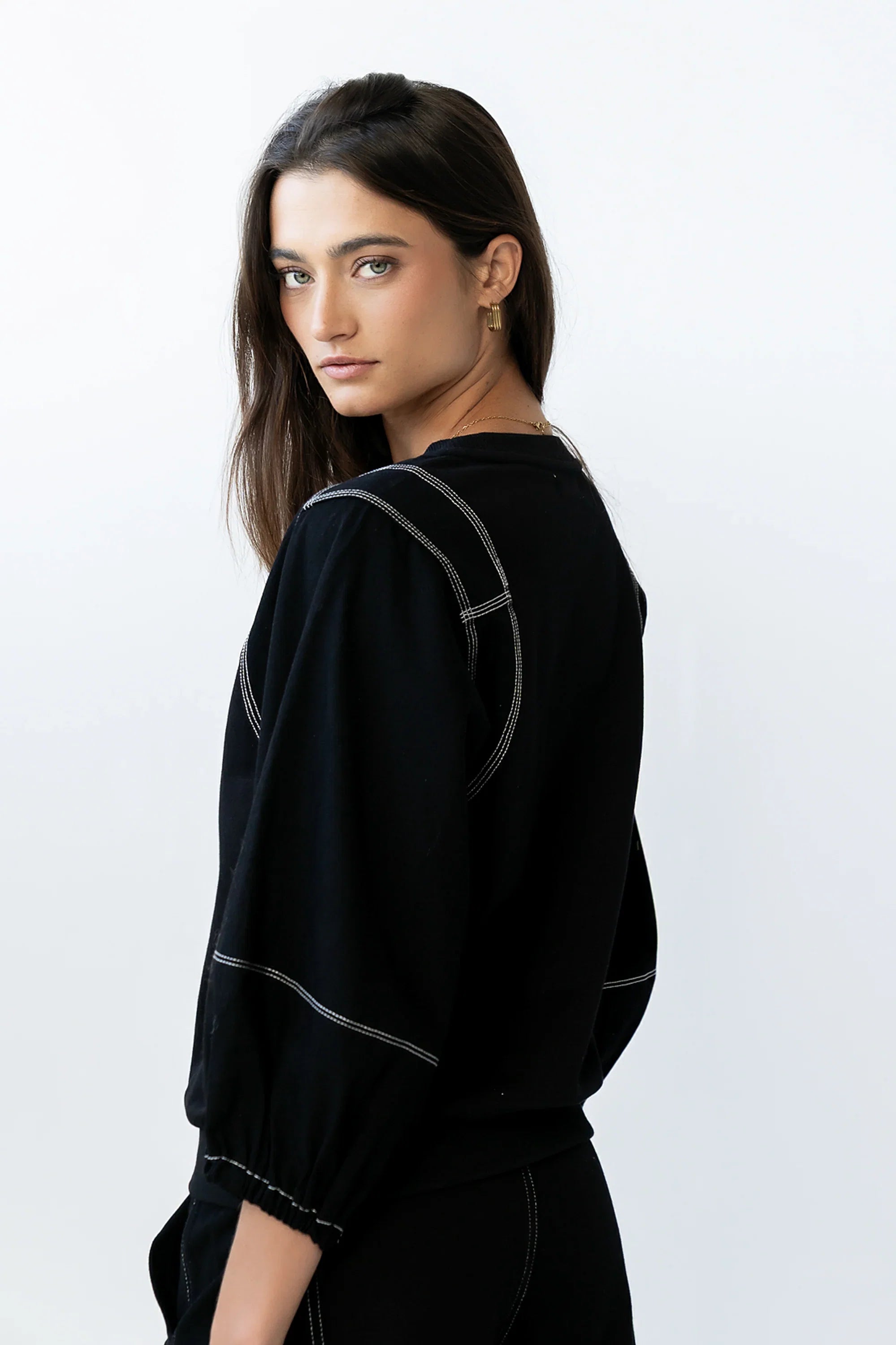 Malinda Mixed Media Top in Black FINAL SALE
