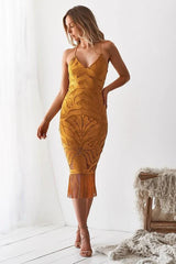 Khaleesi Dress Mustard Lace Dress With Fringe
