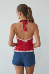 Leni Polka Dot Lace Halter Top