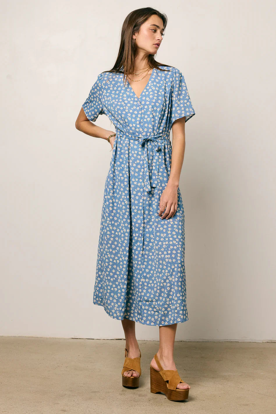 Malik Floral Midi Dress in Blue FINAL SALE