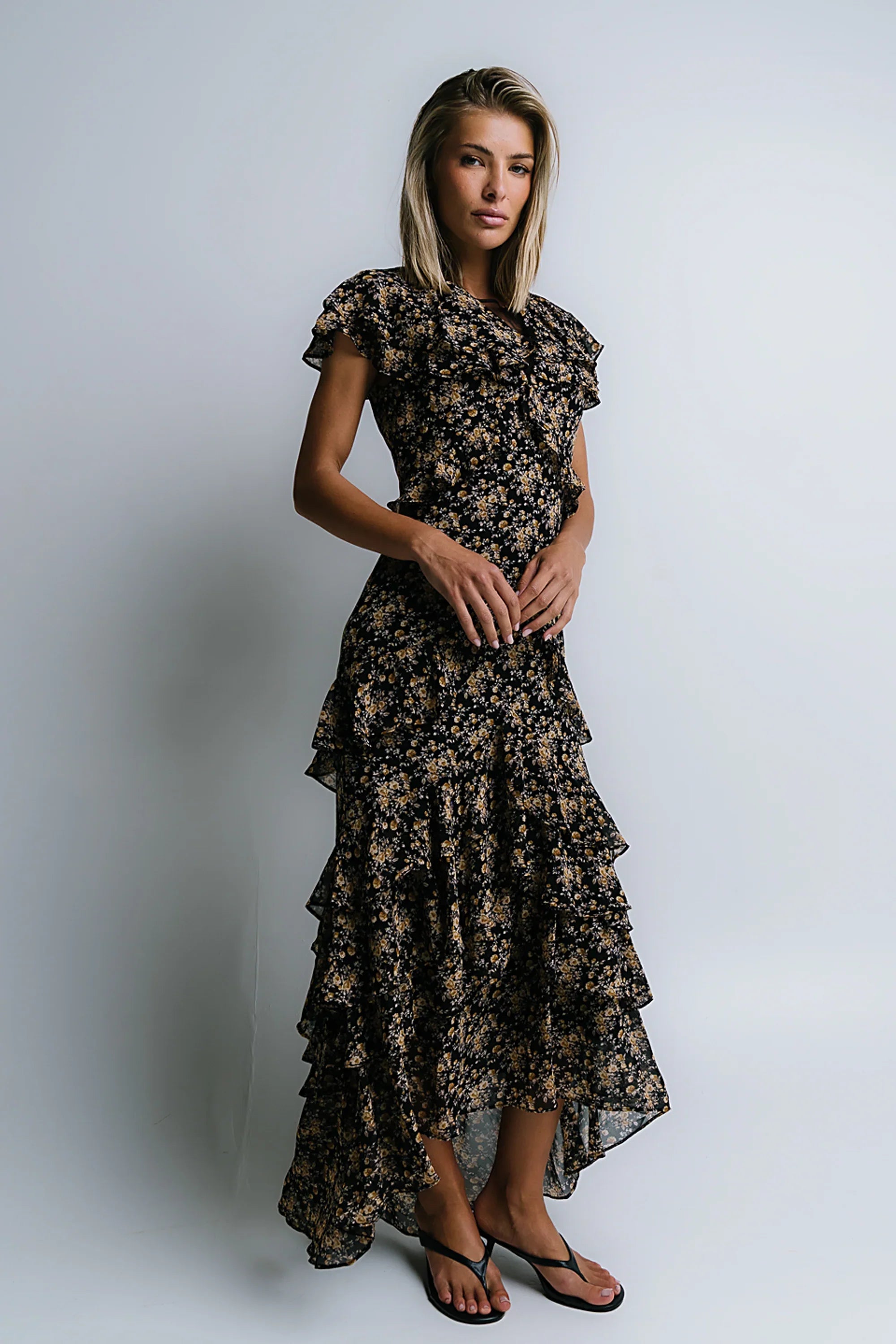 James Ruffle Maxi Dress in Black FINAL SALE