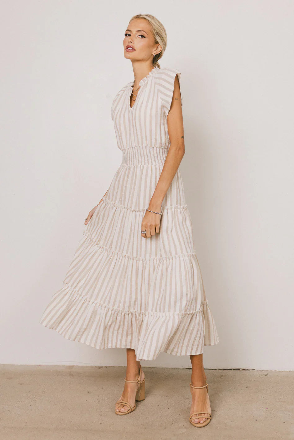 Claire Striped Maxi Dress in Taupe FINAL SALE