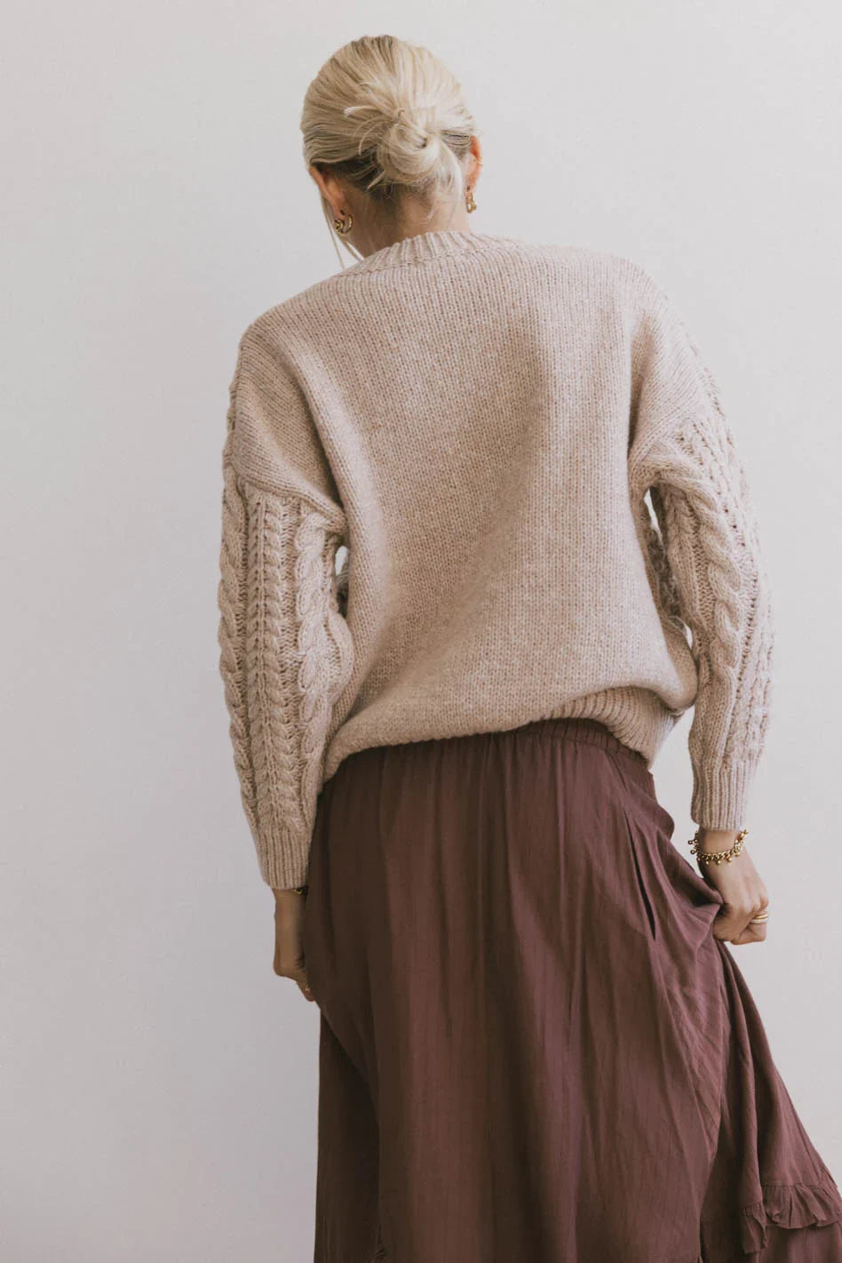 Annie Cable Knit Sweater in Taupe FINAL SALE