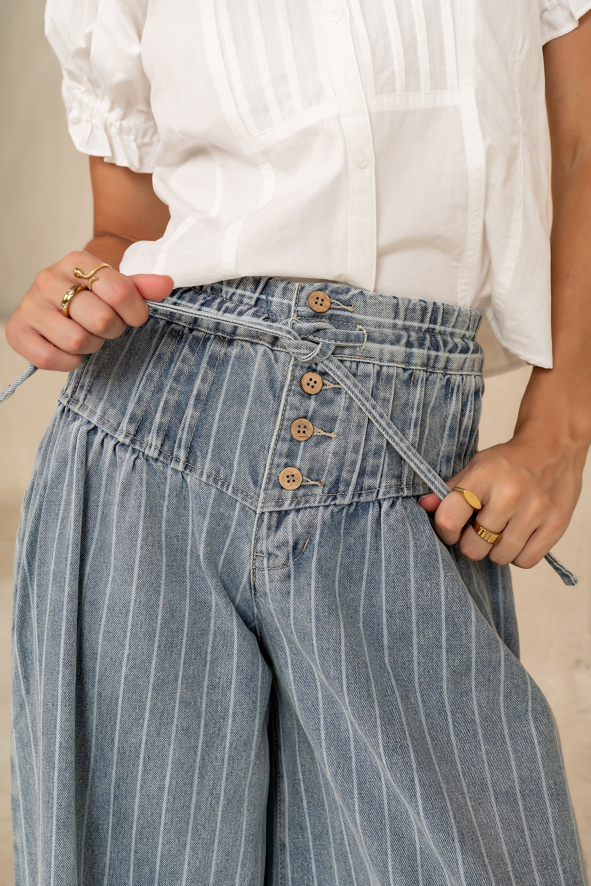 Melanie Striped Wide Leg Pants in Light Wash FINAL SALE