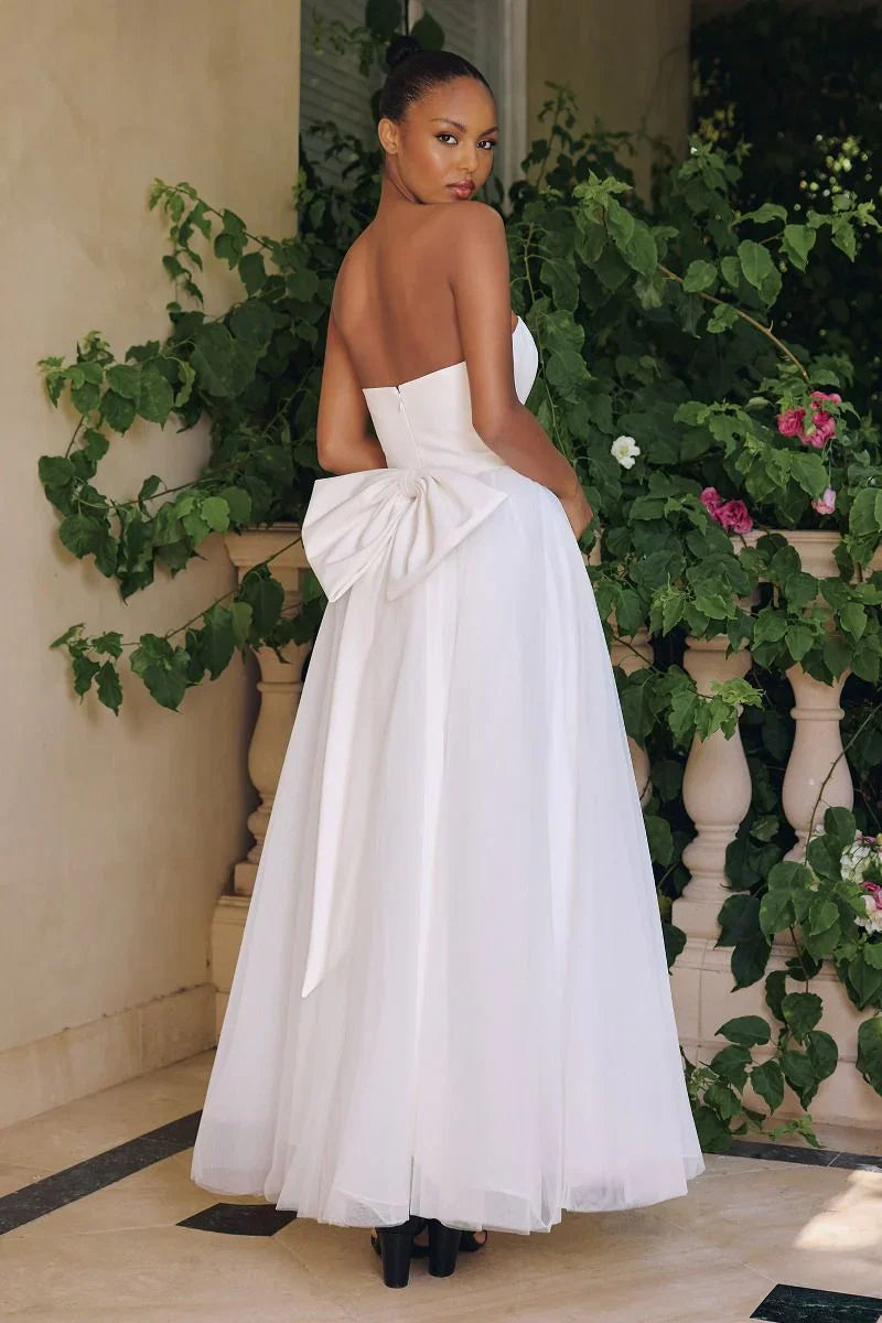 OPHELIA GOWN OFF WHITE STRAPLESS A LINE DRESS WITH BOW