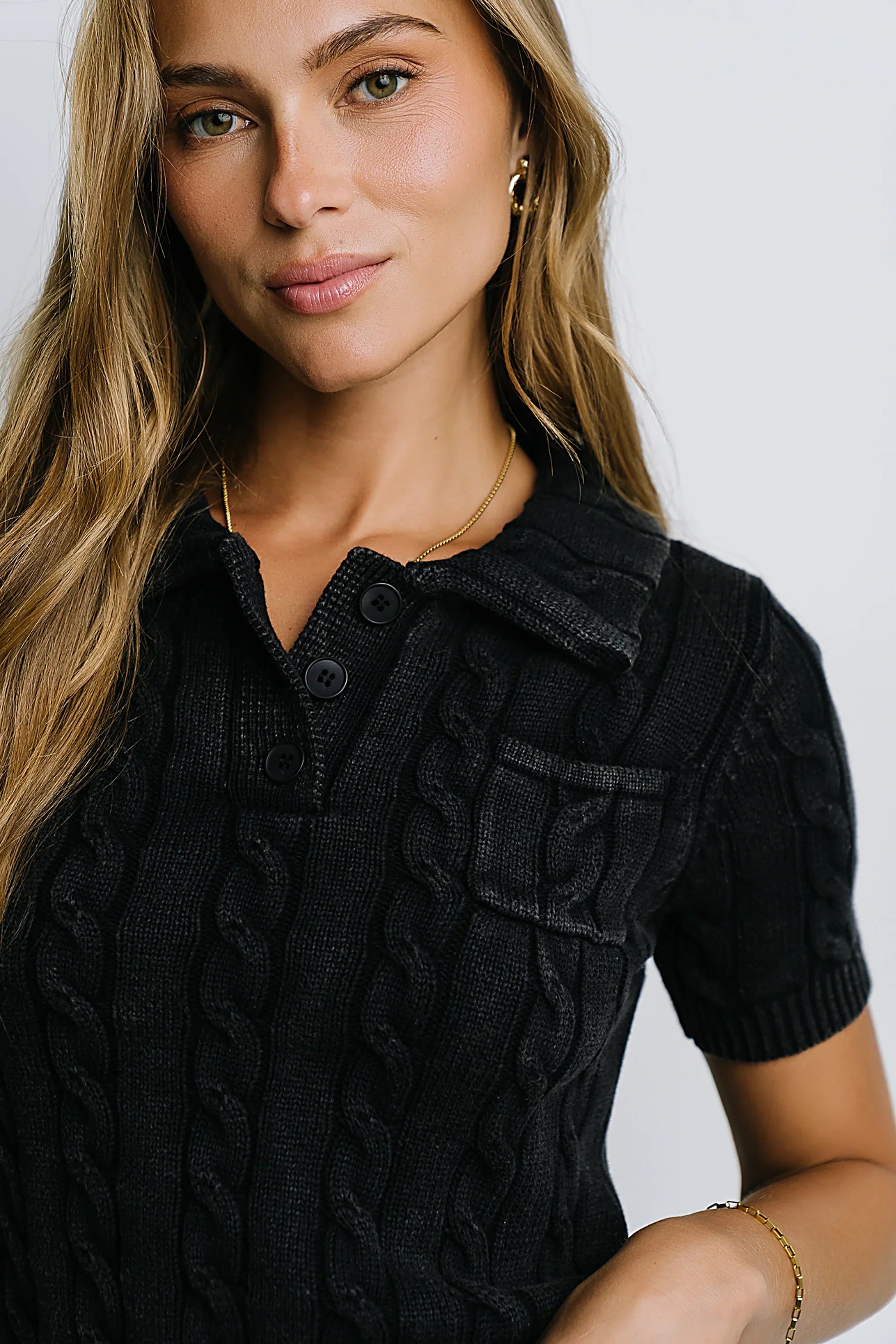 Halle Cable Knit Top in Navy