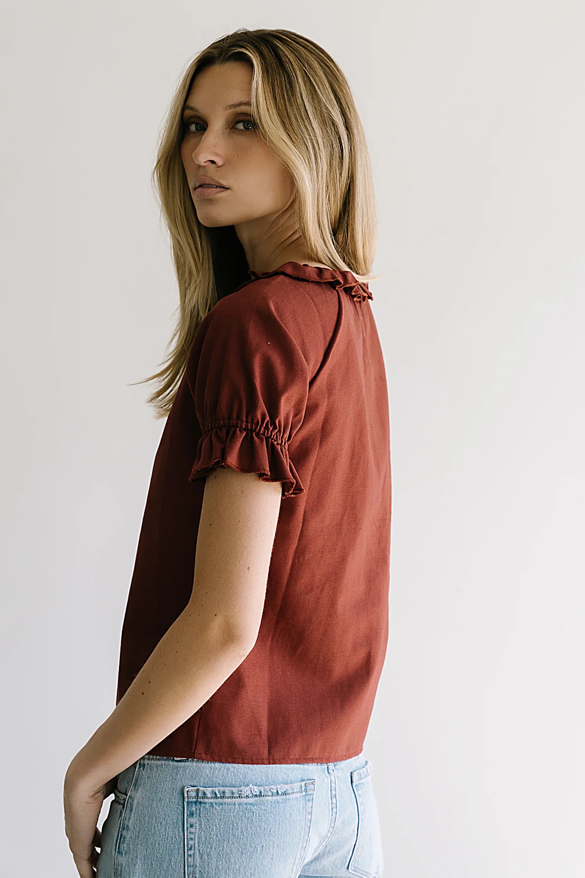 Connie Ruffle Blouse in Rust FINAL SALE