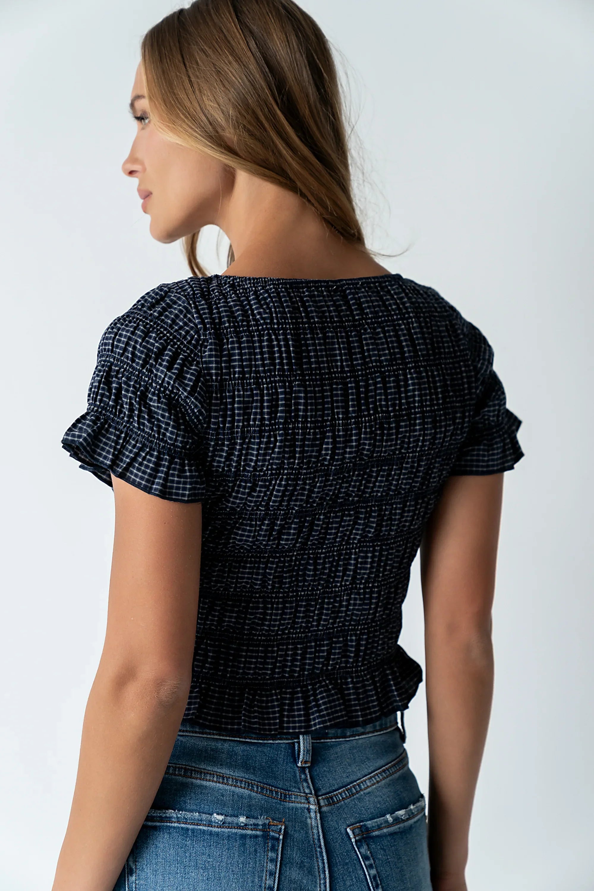 Marta Smocked Blouse in Navy