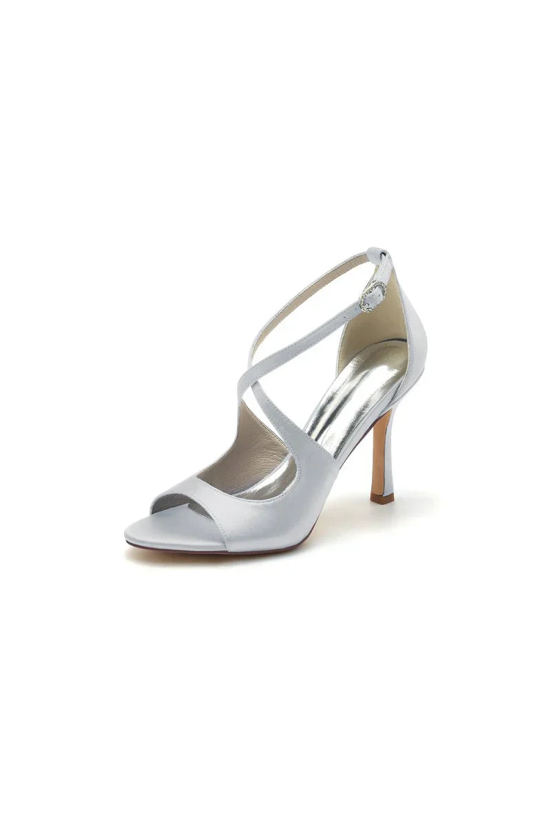 Open Toe Cross Strap Satin Stiletto Heels