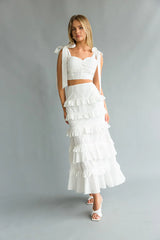 Dawn Bow Strap Bustier Top Tiered Ruffle Skirt Set