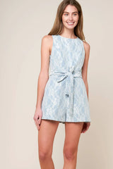 MOMENT MAKER LACE DENIM ROMPER BLUE