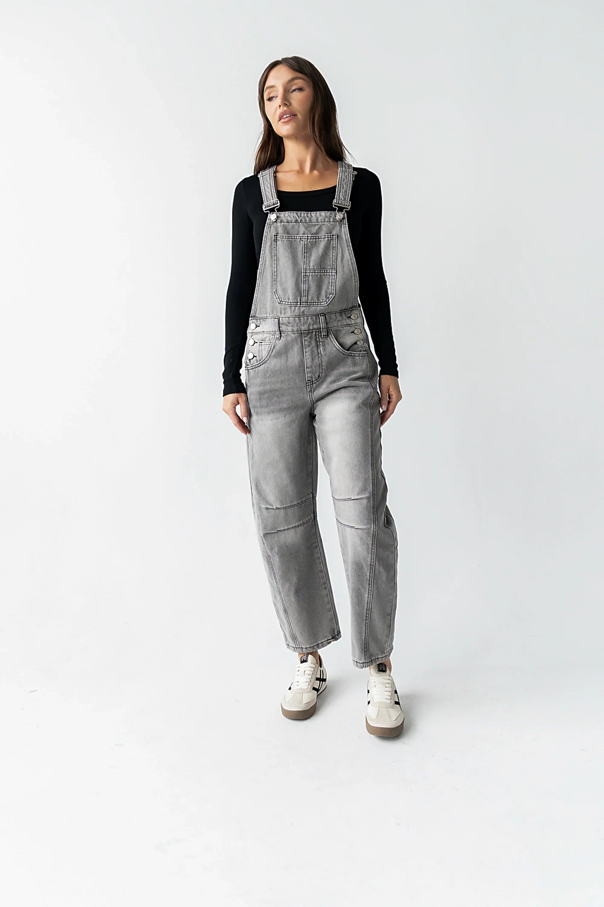 Tansy Denim Overalls in Grey