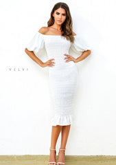 Skyla Shirred Midi Dress WHITE