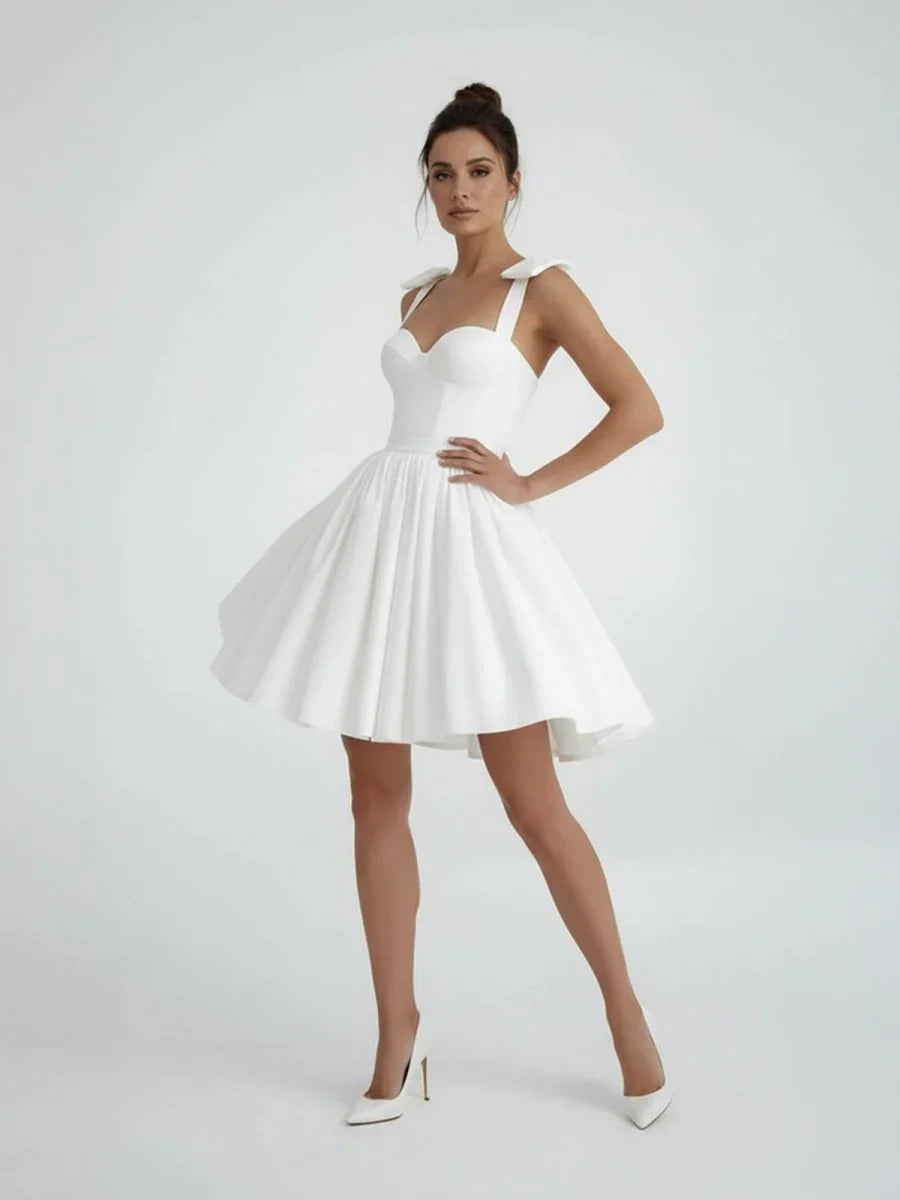 Sweet A Line Sweetheart Sleeveless Short Satin Wedding Dresses