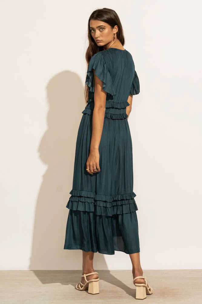 Willa Ruffle Dress in Teal FINAL SALE