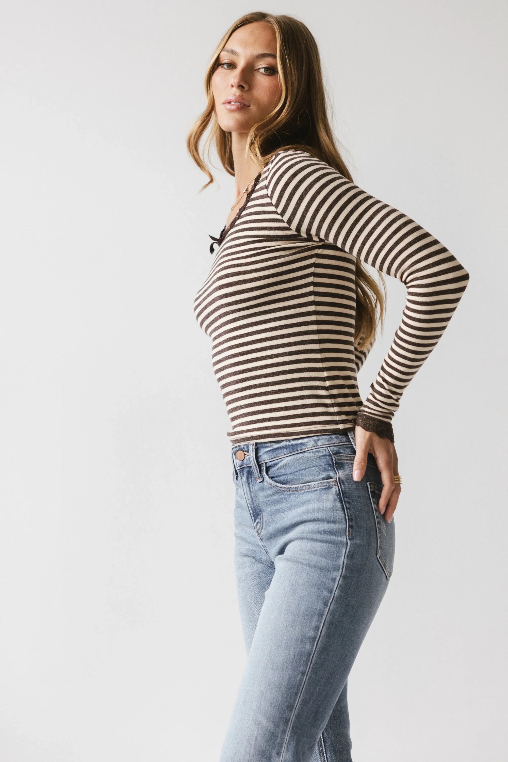 Kiya Striped Top in Brown