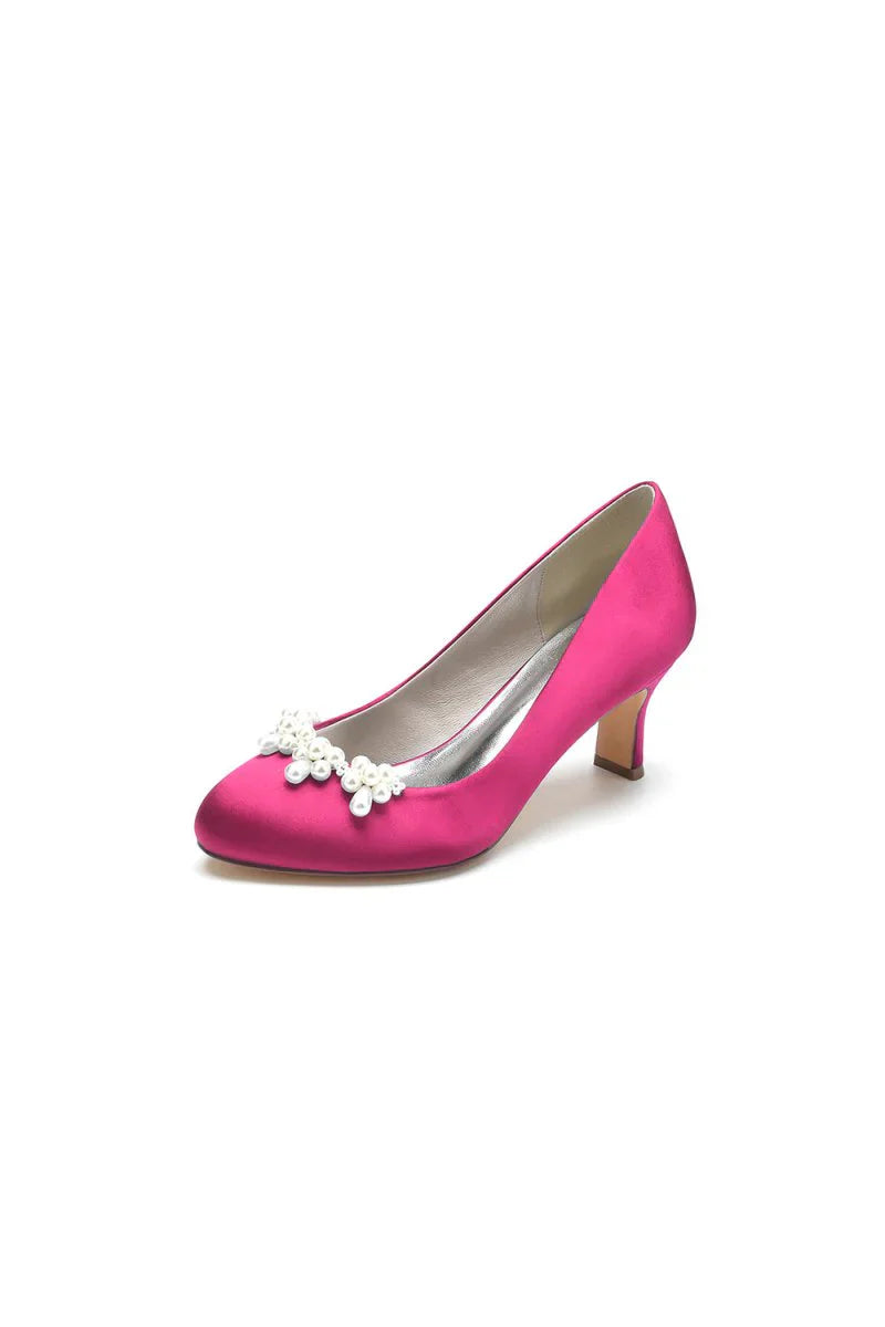 Round Toe Pearl Chunky Heels