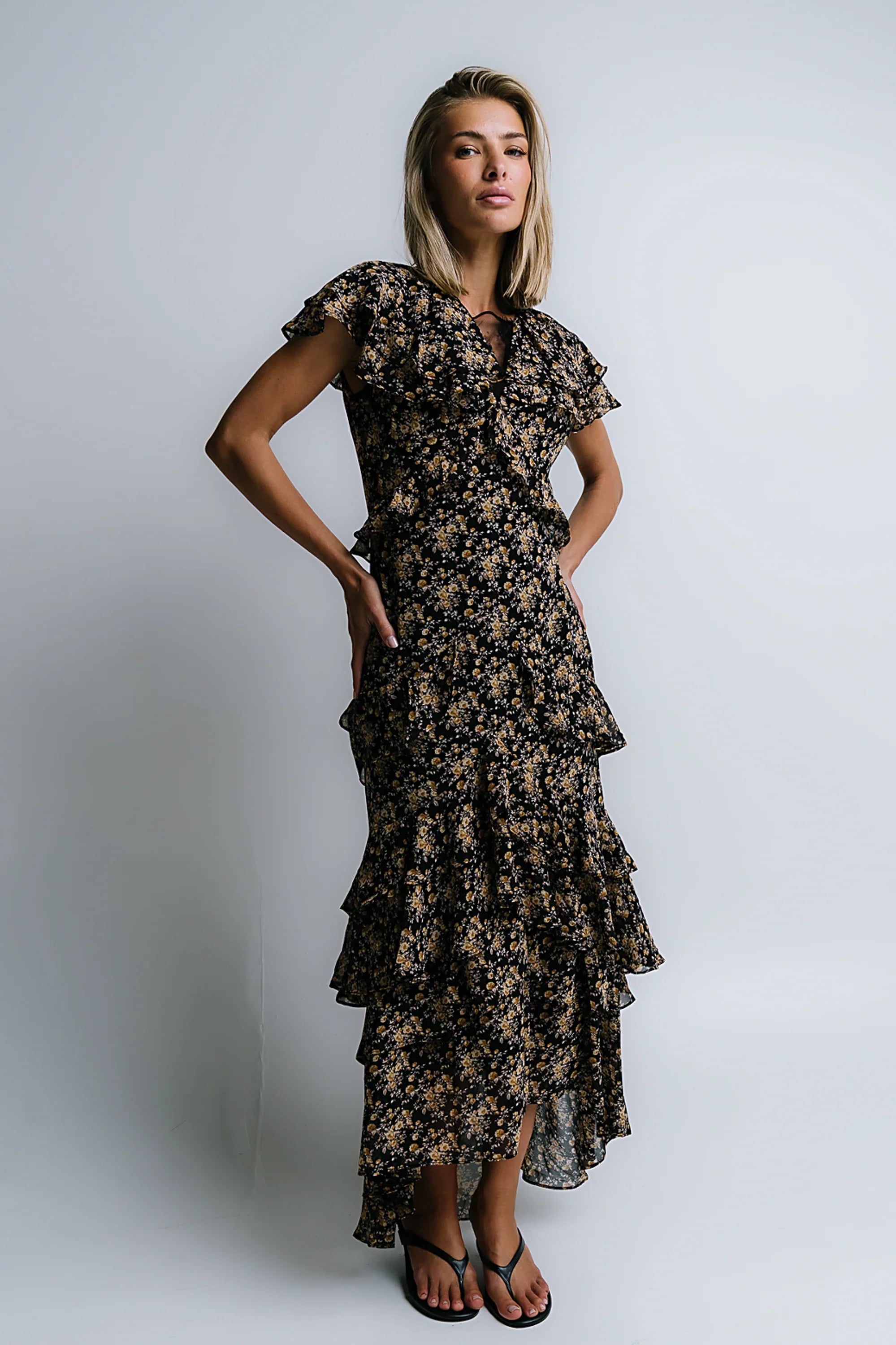 James Ruffle Maxi Dress in Black FINAL SALE