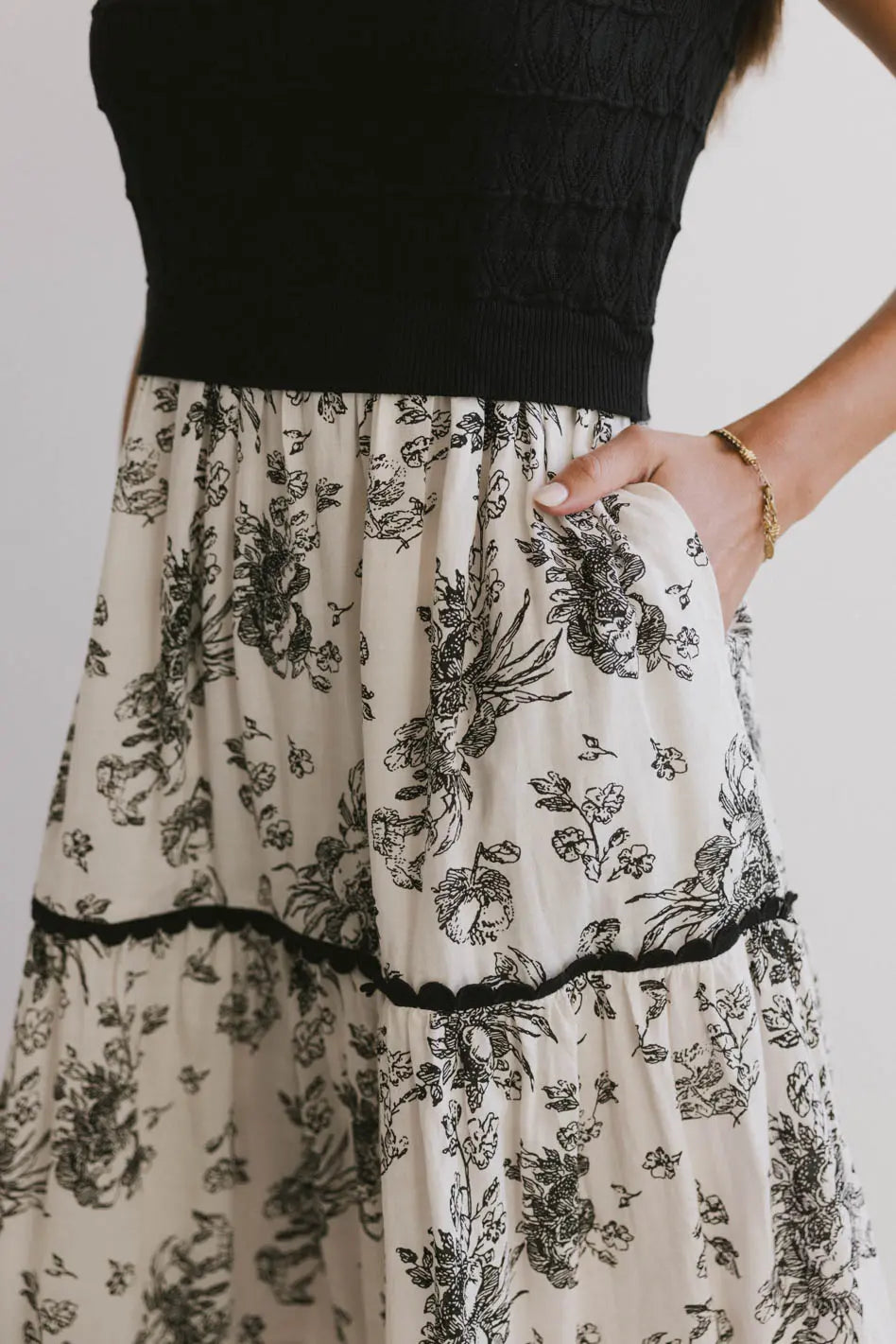 Cherney Tiered Floral Dress in Black FINAL SALE