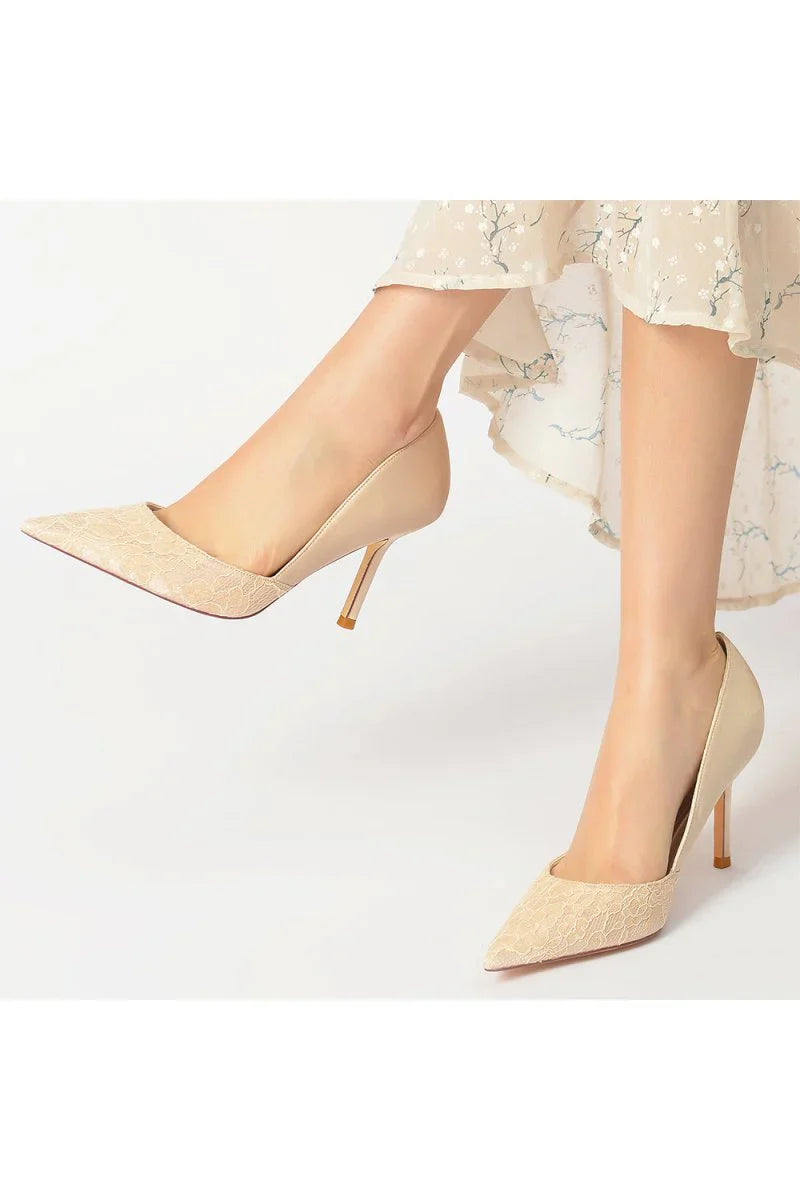 Pointed Toe Lace Pattern Stiletto Heels