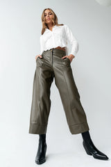 Ulani Vegan Leather Pants in Olive FINAL SALE