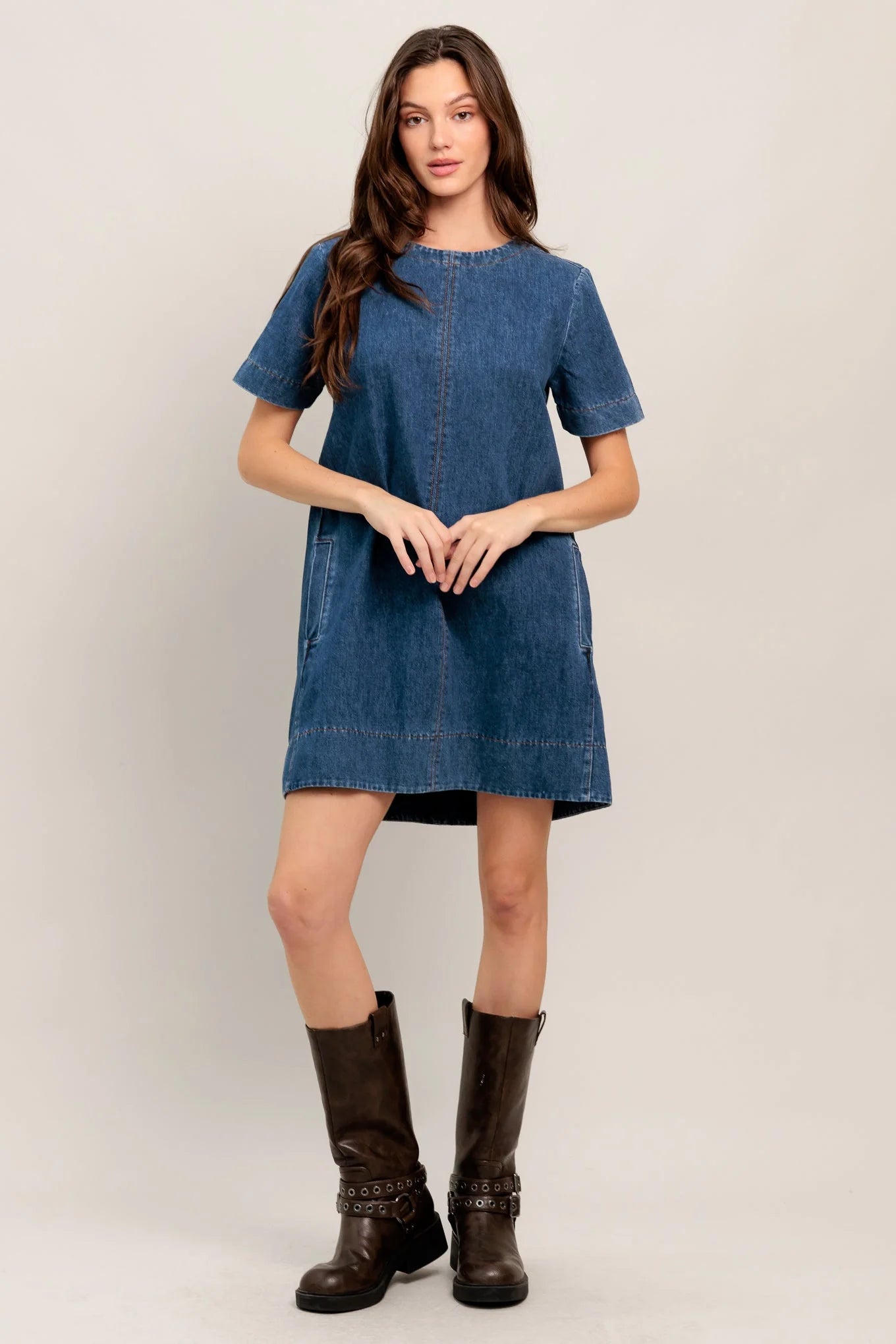 SIMPLY PUT TOGETHER DENIM MINI DRESS FINAL SALE