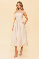 REGAL CUTIE BUBBLE HEM MIDI DRESS CREAM