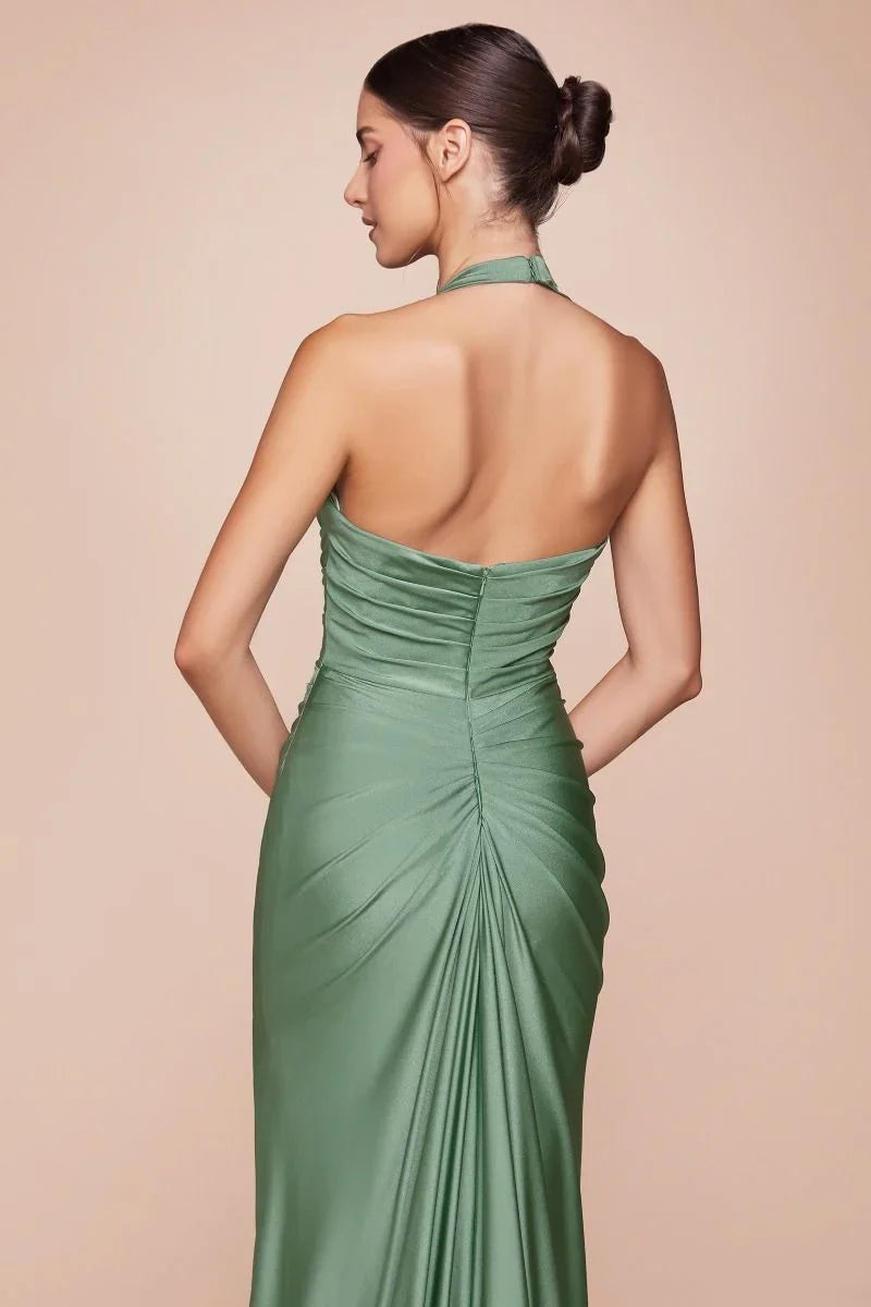 Autumn Gown Stretch Spandex Satin Halter Fitted Dress