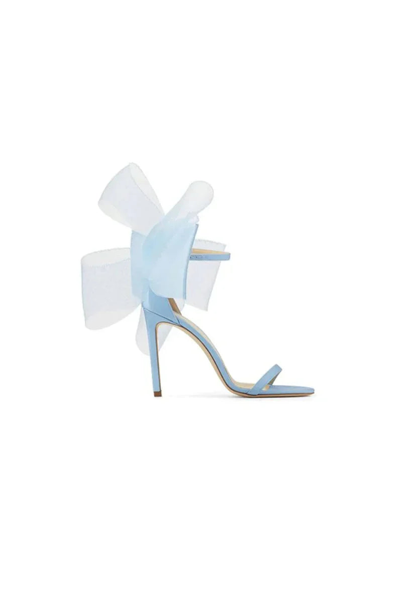 Asymmetric Bow Embellished Satin High Heel Sandals