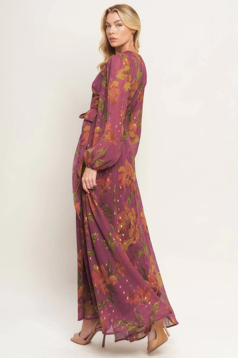 EMBER GARDEN DARK MAUVE FLORAL MAXI DRESS