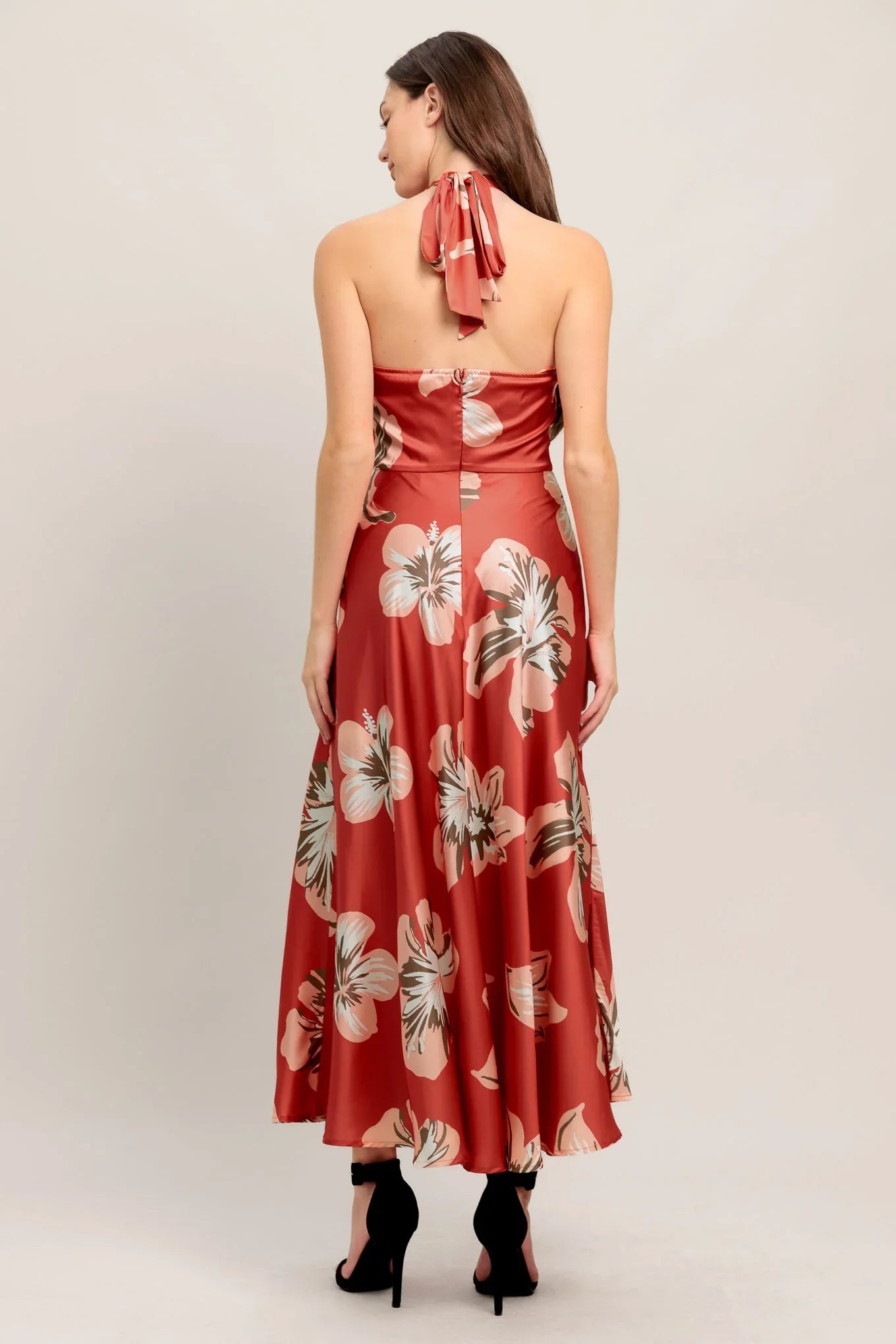 CANT LOOK AWAY CORAL RED MIDI DRESS