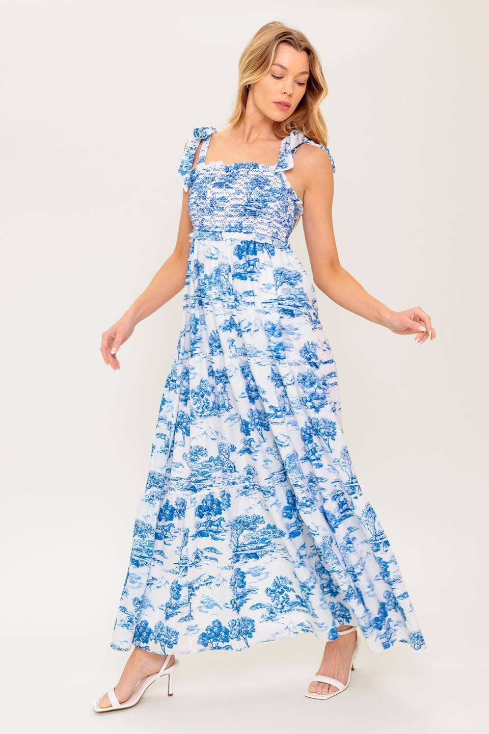 WHEN IN ROME MIDI DRESS BLUE WHITE TOILE