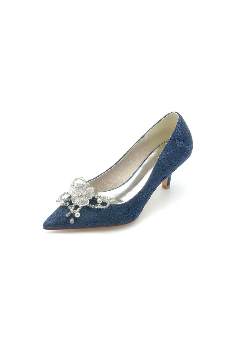 Pointed Toe Lace Wedding Shoes with Flower