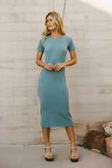 Emmie Ribbed Midi Dress in Teal FINAL SALE