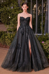 A1378 STRAPLESS LAYERED TULLE BALL GOWN BLACK NUDE Andrea Leo